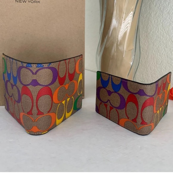 Coach Men's 3 In 1 Compact ID Wallet in Rainbow Signature & Leather - Picture 3 of 11